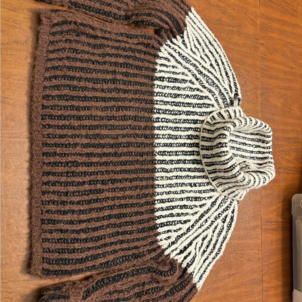 Stella & Lorenzo Brown and White Striped Turtleneck Sweater